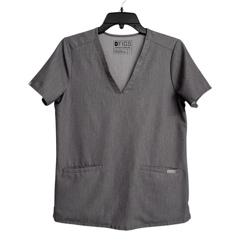 FIGS Casma 3 Pocket Graphite Gray V-Neck Stretch Scrub Top Women’s Small - Picture 2 of 6